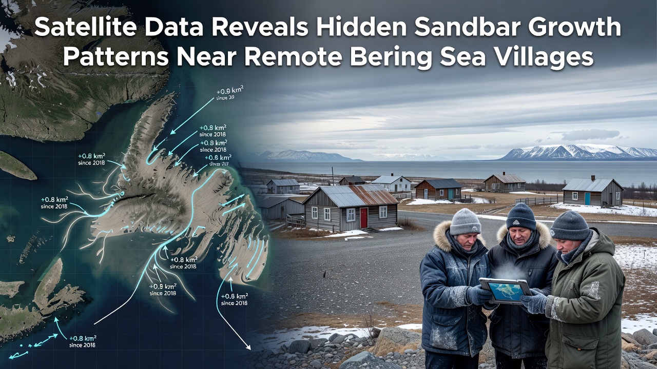Detailed satellite view of expanding sandbars close to remote Bering Sea settlements